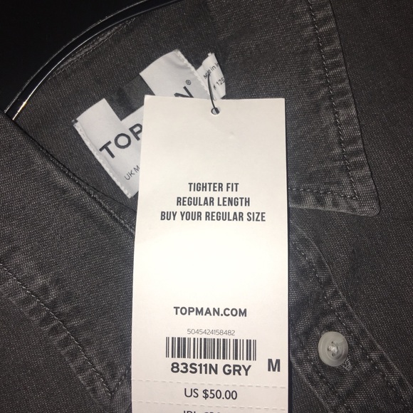 Topman Gray Muscle Fit Short Sleeve Denim Shirt - Picture 2 of 4